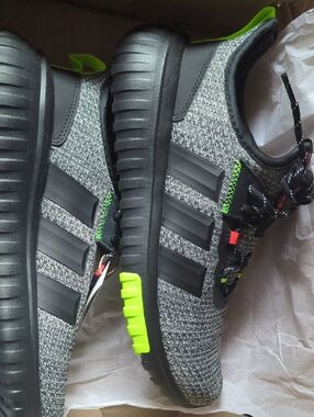 adidas Gray Knit Athletic Sneakers with Neon Green Accents